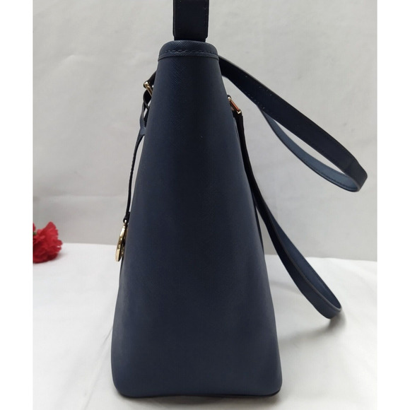 Michael Kors Navy Blue Leather Double Handles Zipper Closure Tote Shoulder Bag - Picture 7 of 16